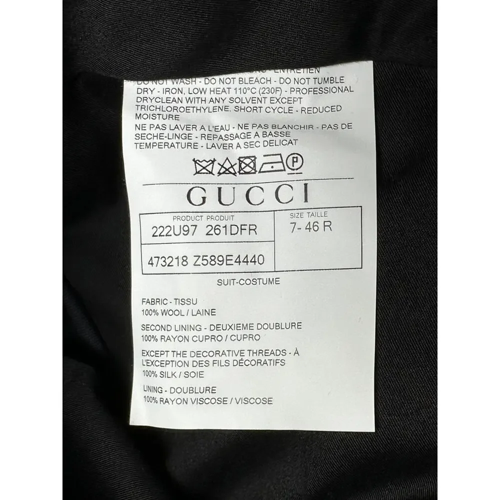 Gucci Monaco Bee Embroidered Wool Gabardine Navy 2 Piece Suit Size 46R Italy